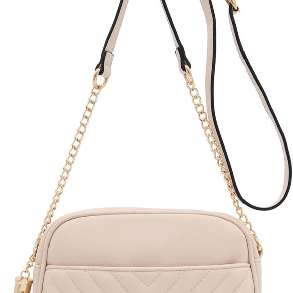 Chevron Quilted Crossbody Camera Bag with Chain Strap and Tassel - Picture 2 of 7